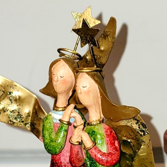 Christmas Centerpiece Candle Holder Angels Tree Wood Live Edge - Picture 6 of 9